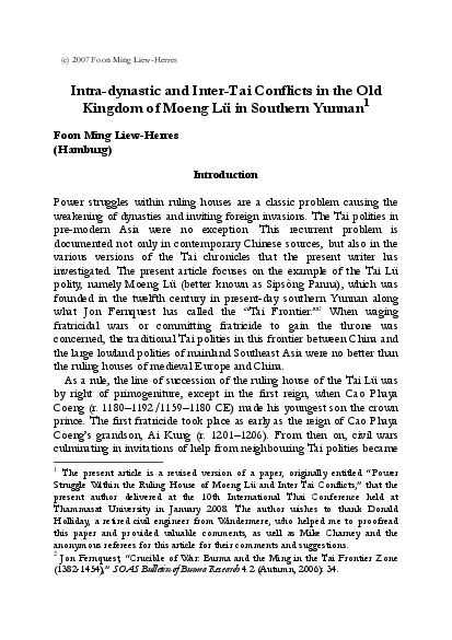 dynastic and InterTai Conflicts in the Old Kingdom of Moeng L159 in S