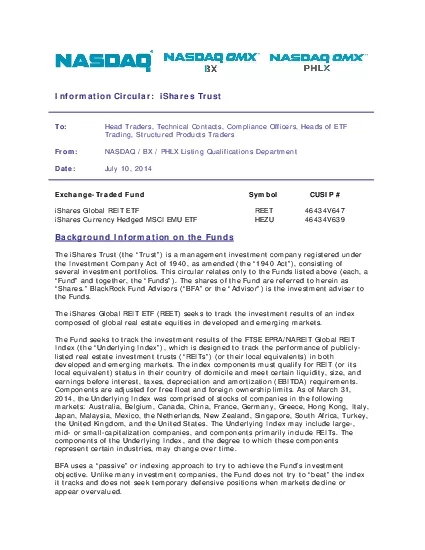 Information CirculariShares TrustToHead Traders Technical Contac