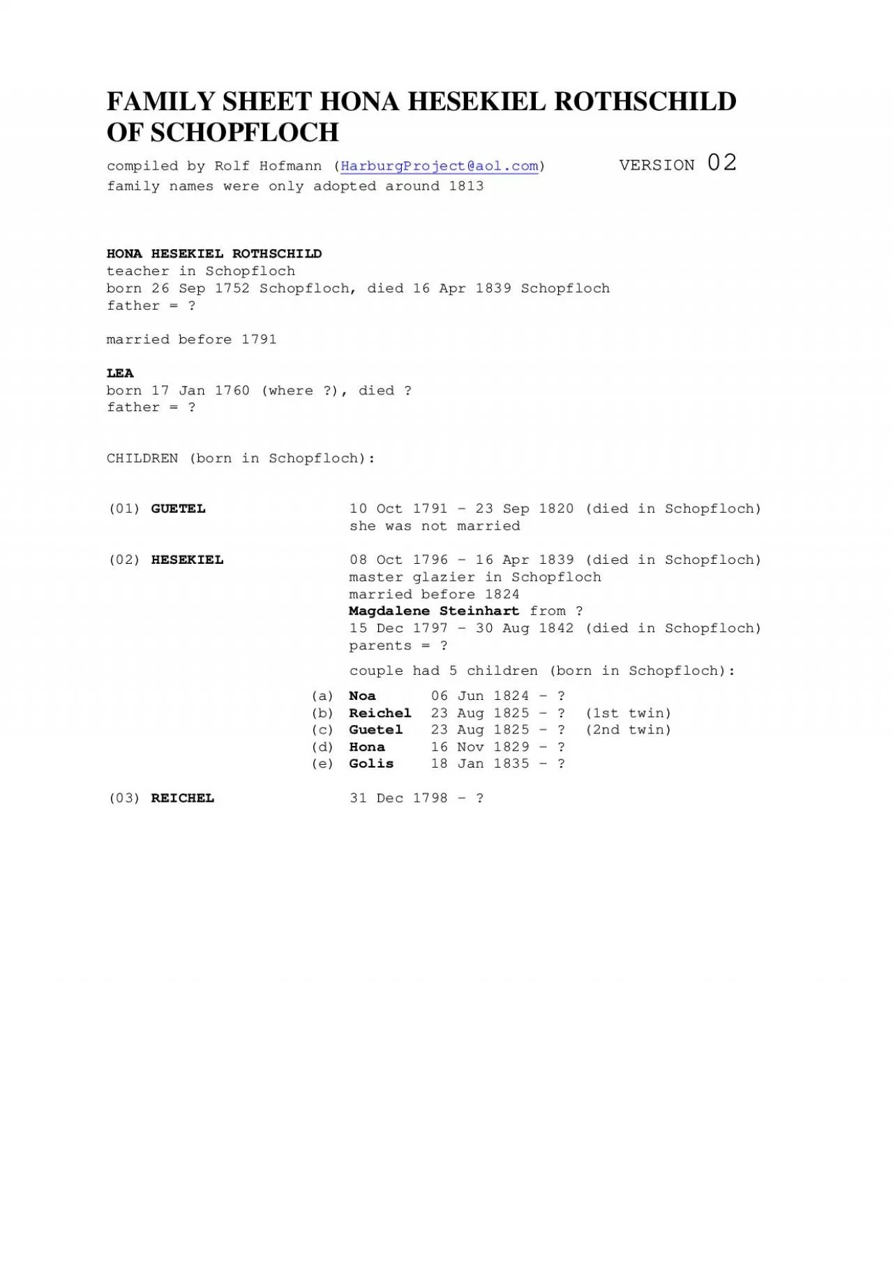 PDF-FAMILY SHEET HONA HESEKIEL ROTHSCHILD OF SCHOPFLOCHcompiled by Rolf Ho