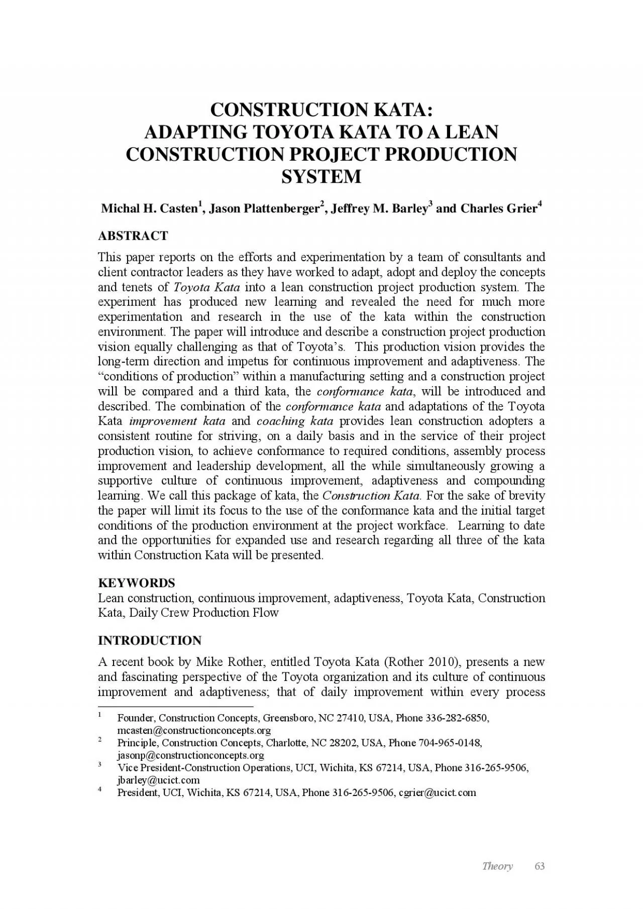 PDF-Theory 63 CONSTRUCTION KATA ADAPTING TOYOTA KATA TO A LEAN CON