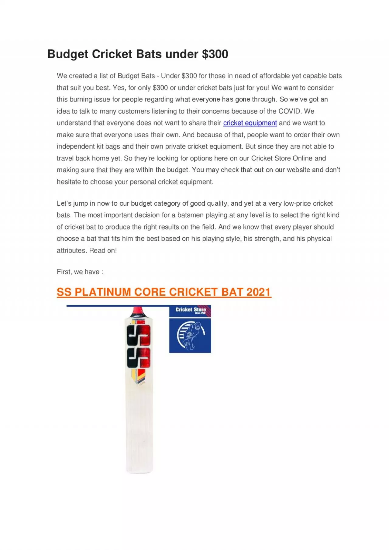 PDF-BEST BUDGET CRICKET BATS UNDER $300