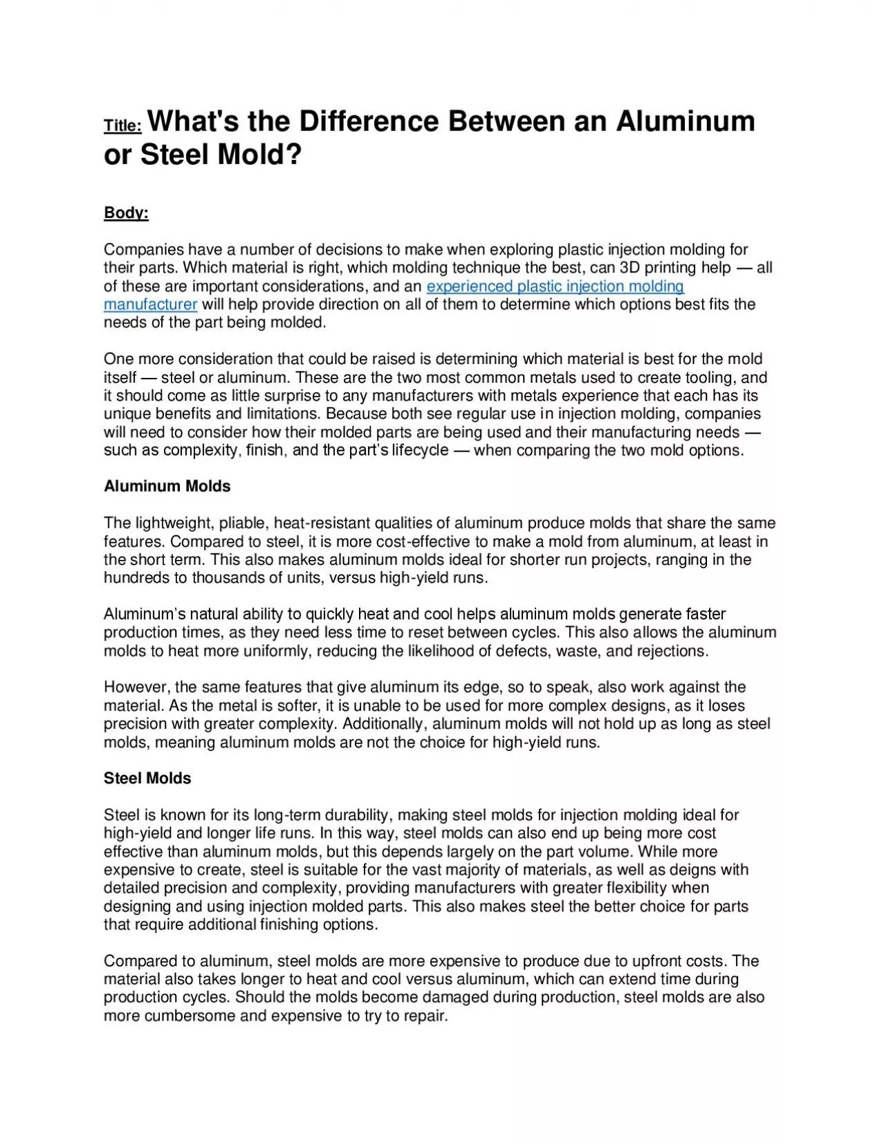 PDF-What\'s the Difference Between an Aluminum or Steel Mold?