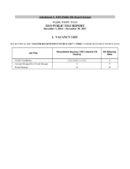 Attachment 3  EEO Public File Report Format