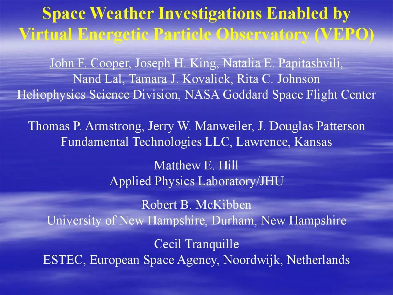 PDF-Space Weather Investigations Enabled byVirtual Energetic Particle Obse