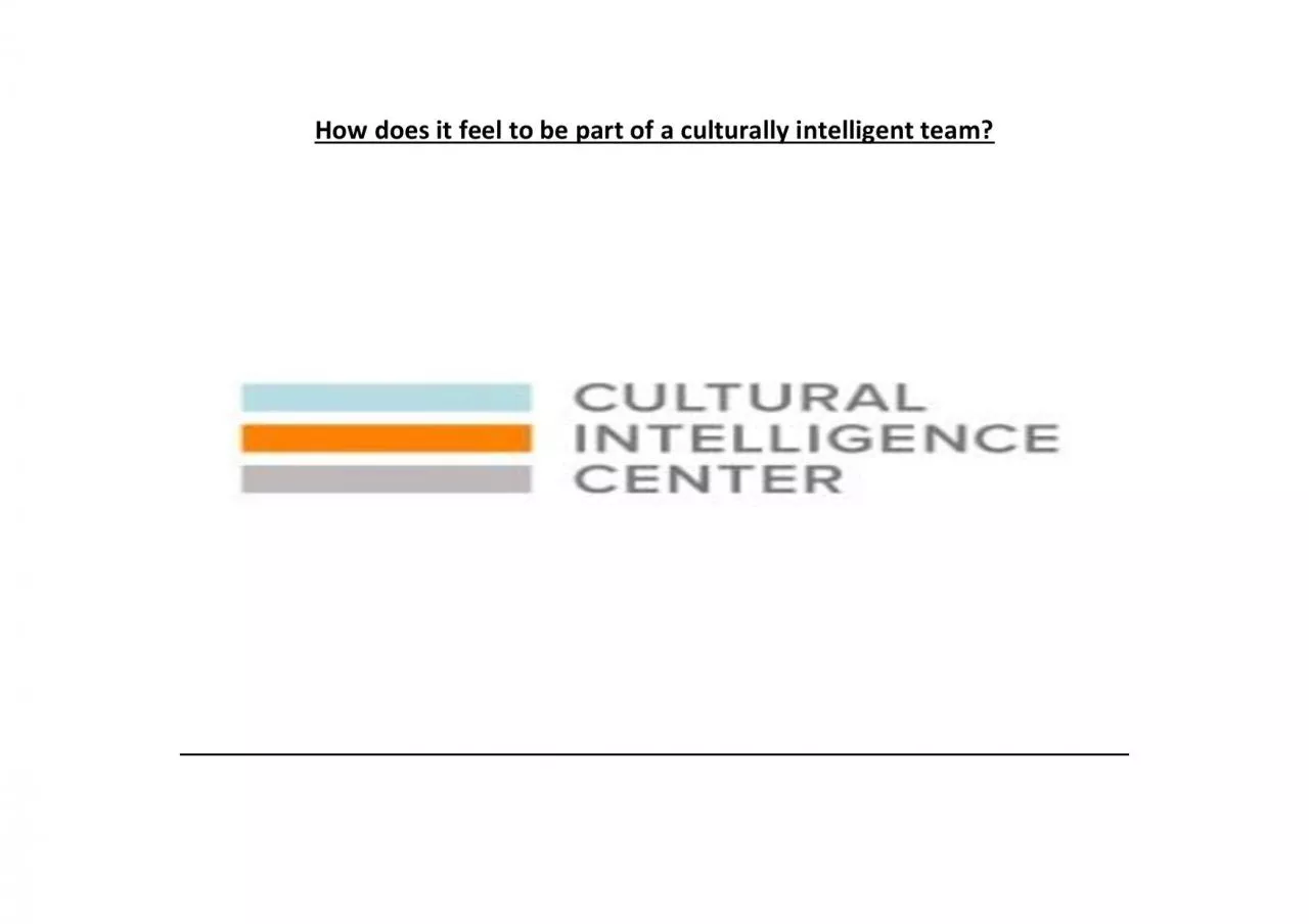 PDF-How does it feel to be part of a culturally intelligent team?