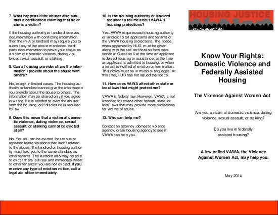 Know Your Rights Domestic Violence and Federally Assisted Housing  Are