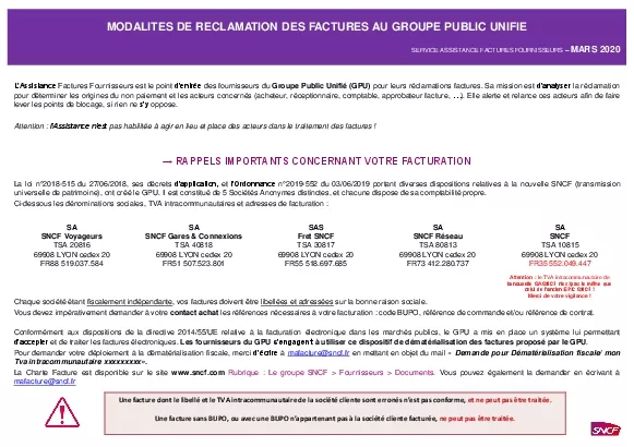 MODALITES DE RECLAMATION DES FACTURES AU GROUPE PUBLIC UNIFIE