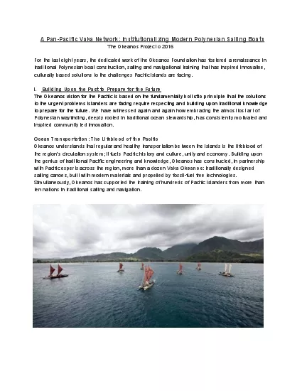 A PanPacific Vaka Network Institutionalizing Modern Polynesian Sailin