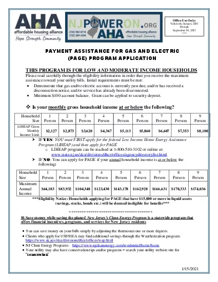 PAYMENT ASSISTANCE FOR GAS AND ELECTRIC