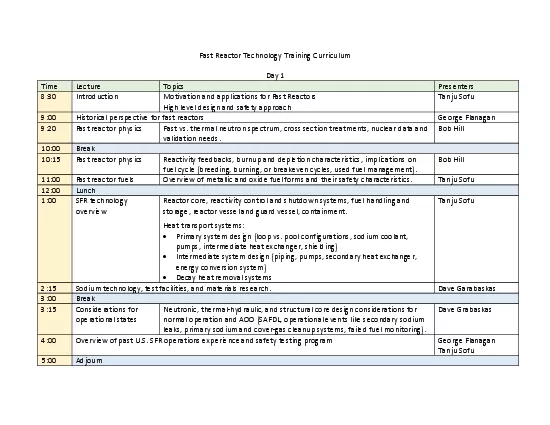 Fast ReactorTechnology Training CurriculumDay 1