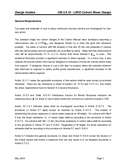 Design Guides                            CM 3512  LRFD Culvert Shear