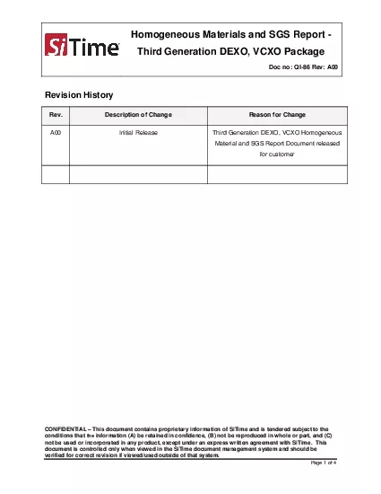 Homogeneous Materials and SGS Report  ThirdGeneration DEXO VCXO Packa