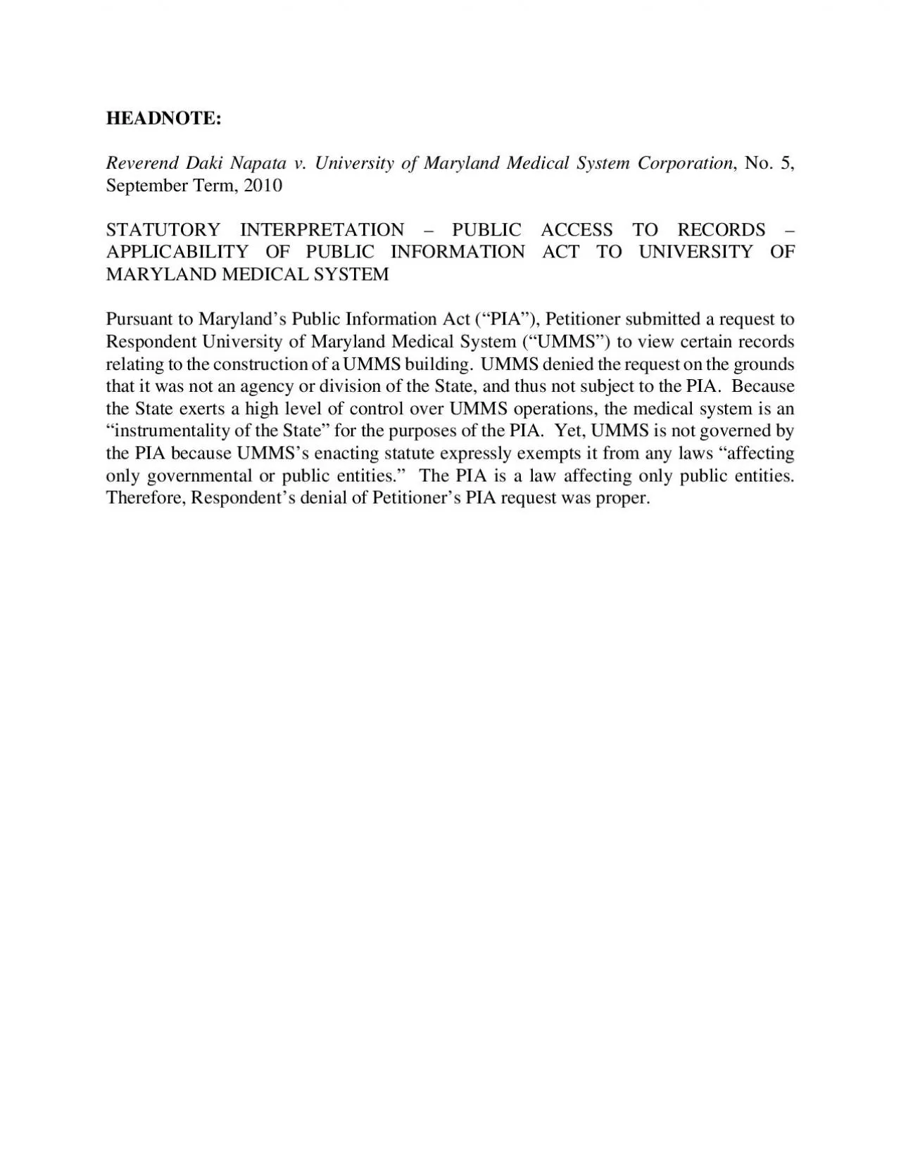 PDF-Reverend Daki Napata v University of Maryland Medical System Corporati