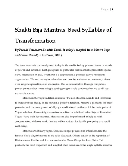 Shakti Bija Mantras Seed Syllables of