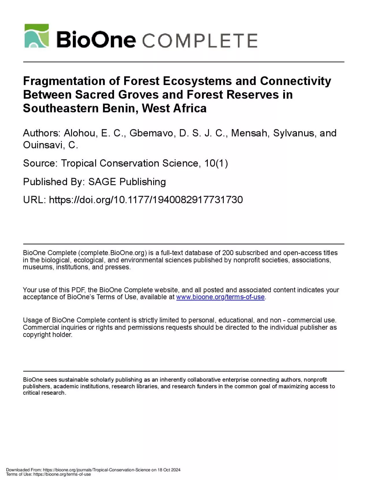 PDF-Downloaded From httpsbiooneorgjournalsTropicalConservationScienc