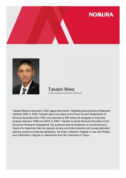 Chief Japan Economist Nomura