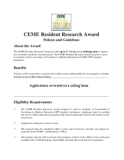 CEME Resident Research AwardPolicies and GuidelinesAbout the Award