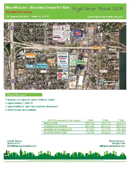 Business or Lease for sale in Midtown MiamiApproximately 1500 SFApprox