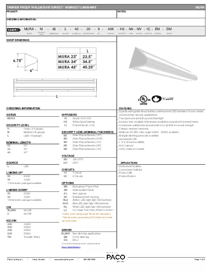 TAMPER PROOF WALLMOUNT DIRECT  INDIRECT LUMINAIRE