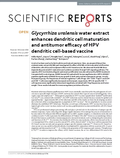 PDF-Glycyrrhiza uralensisenhances dendritic cell maturation and antitumor