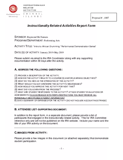 Instructionally Related Activities Report FormPONSORRaymond McNamaraRO