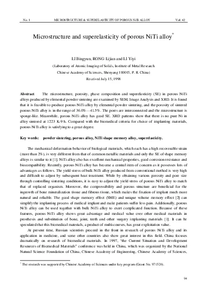 PDF-No 1 MICROSTRUCTURE SUPERELASTICITY OF POROUS NiTi ALLO