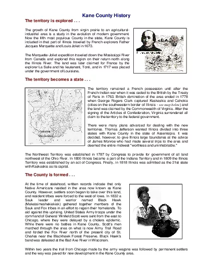 Kane County History The territory is explored     The growth of Kane C