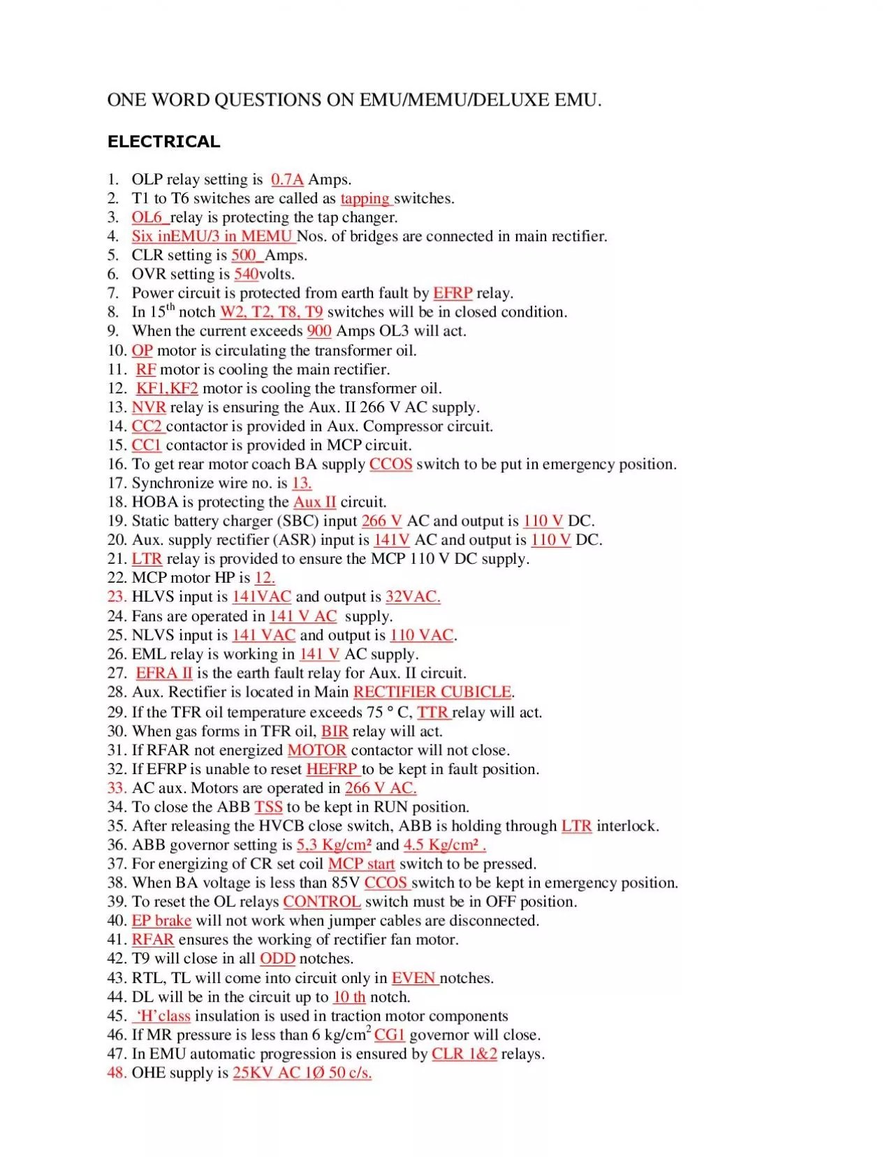 PDF-ONE WORD QUESTIONS ON EMUMEMUDELUXE EMU 1OLP relay setting is