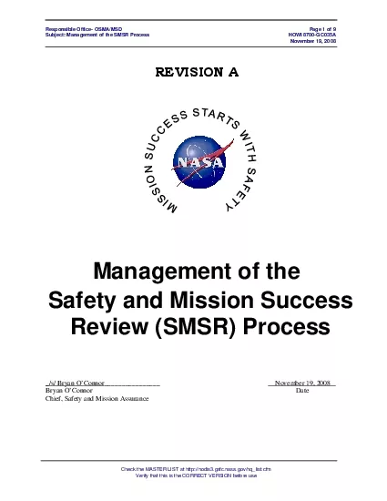 Responsible Office OSMAMSD Subject Management of the SMSR Process HO