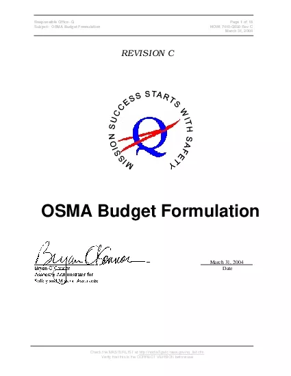 Responsible Office Q Page 1 of 18 Subject  OSMA Budget Formulation HO