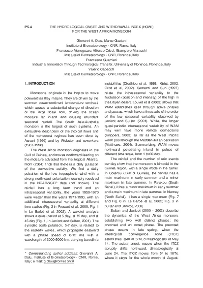 THE HYDROLOGICAL ONSET AND WITHDRAWAL INDEX HOWI FOR THE WEST AFRICA M