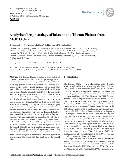 288JKropa16ceketalAnalysisoficephenologyoflakesontheTibetanPlateau