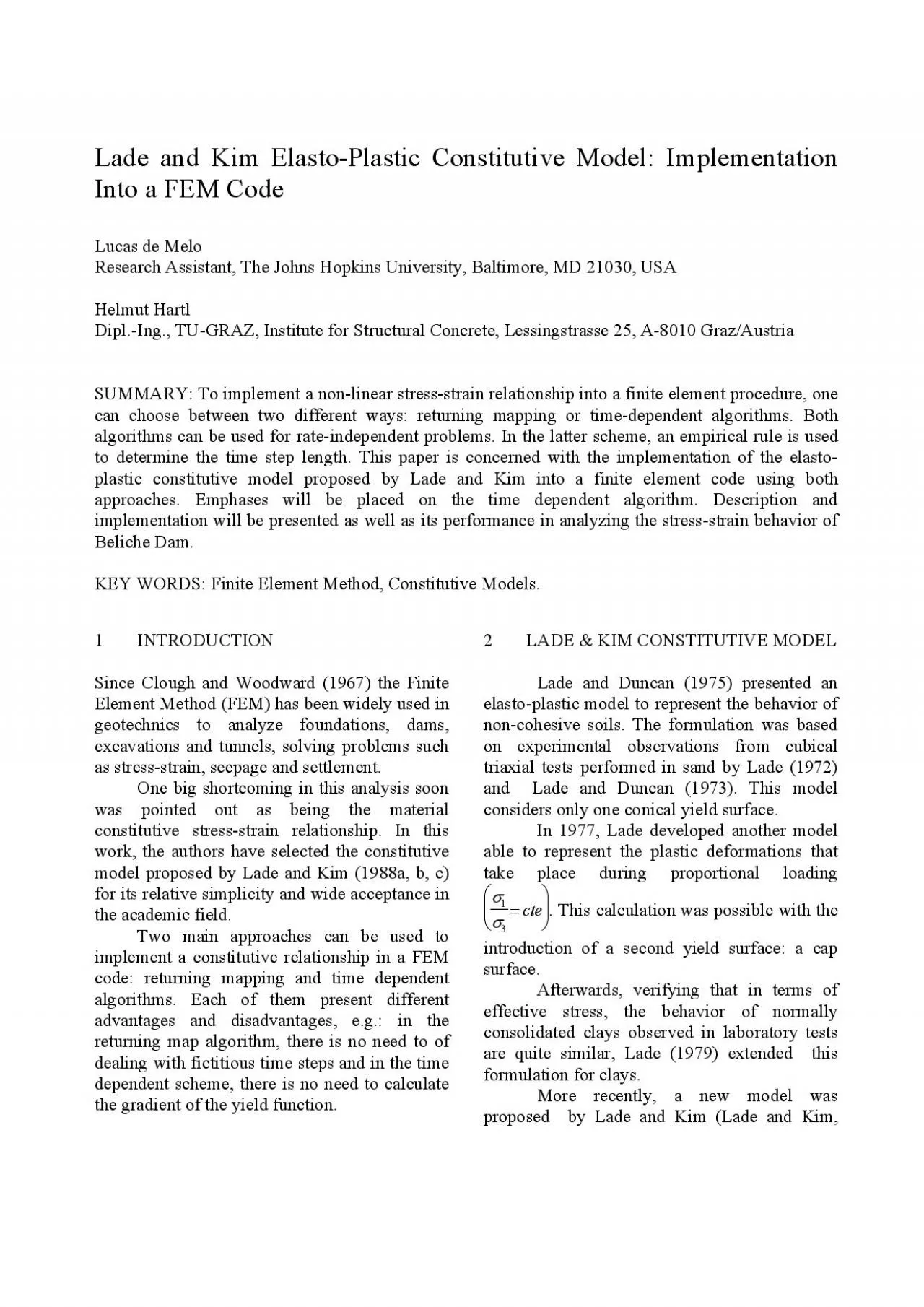 PDF-Lade and Kim ElastoPlastic Constitutive Model Implementation Into a F