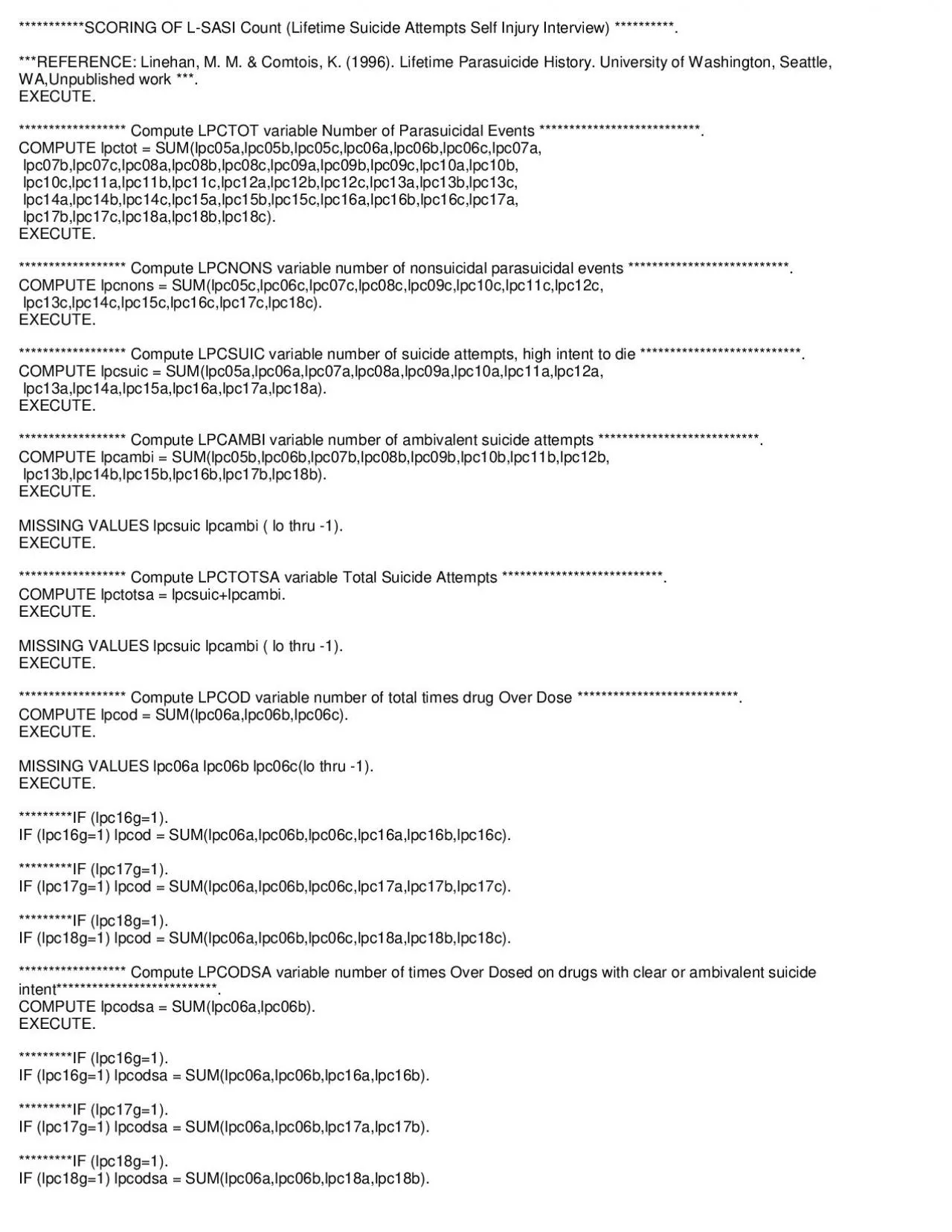 PDF-SCORING OF LSASI Count Lifetime Suicide Attempts Self Injury Intervie