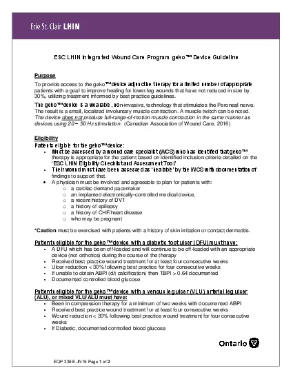 PDF-ESC LHIN Integrated Wound Care Program geko Device Guideline