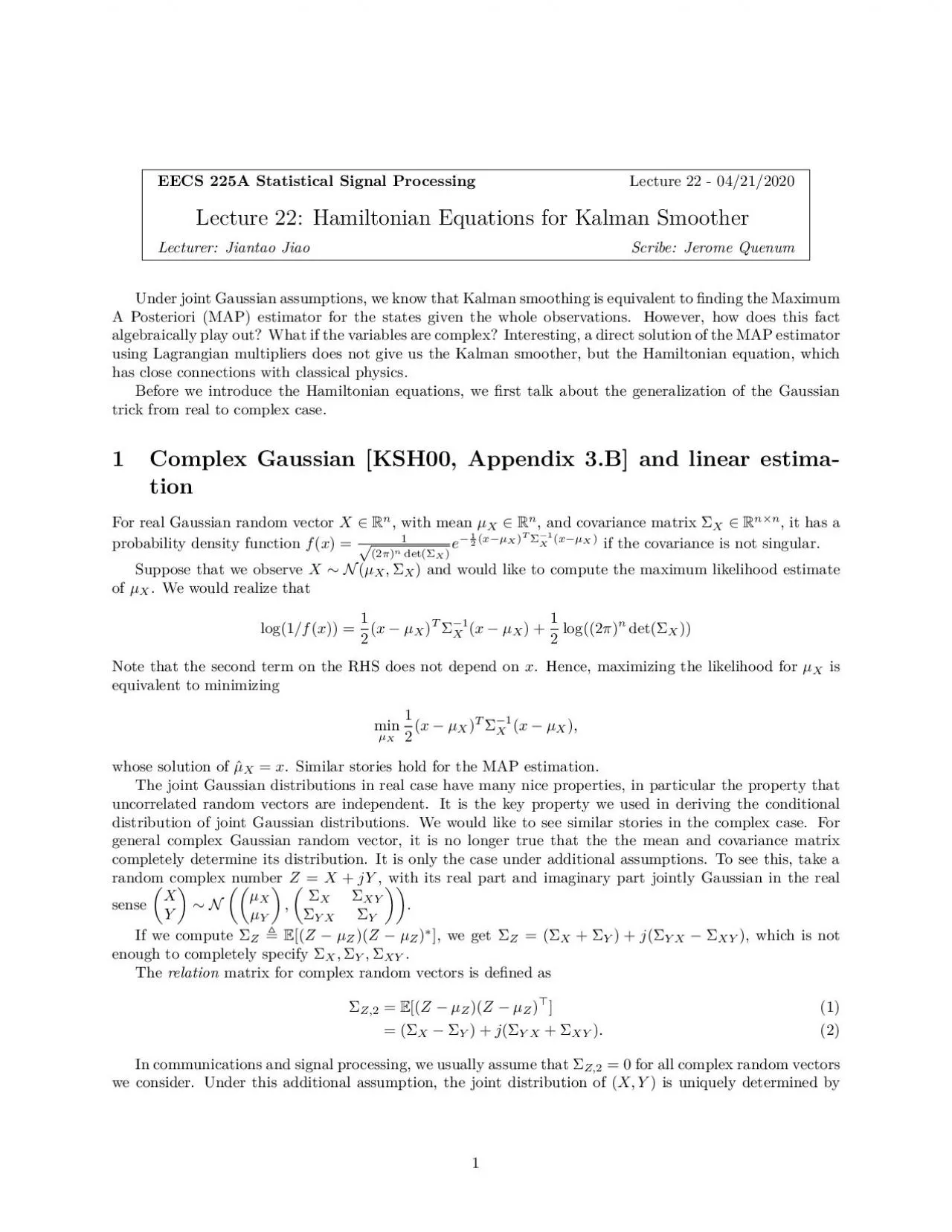 PDF-EECS225AStatisticalSignalProcessingLecture2204212020Lecture22Hamilt