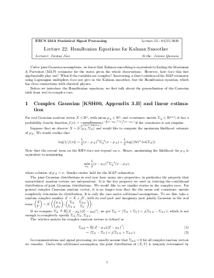 EECS225AStatisticalSignalProcessingLecture2204212020Lecture22Hamilt