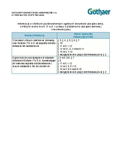 zuje Gothaer TU SA do wypaty odszko 11 ust 1 i 2 14 ust1 2 4 oraz 611
