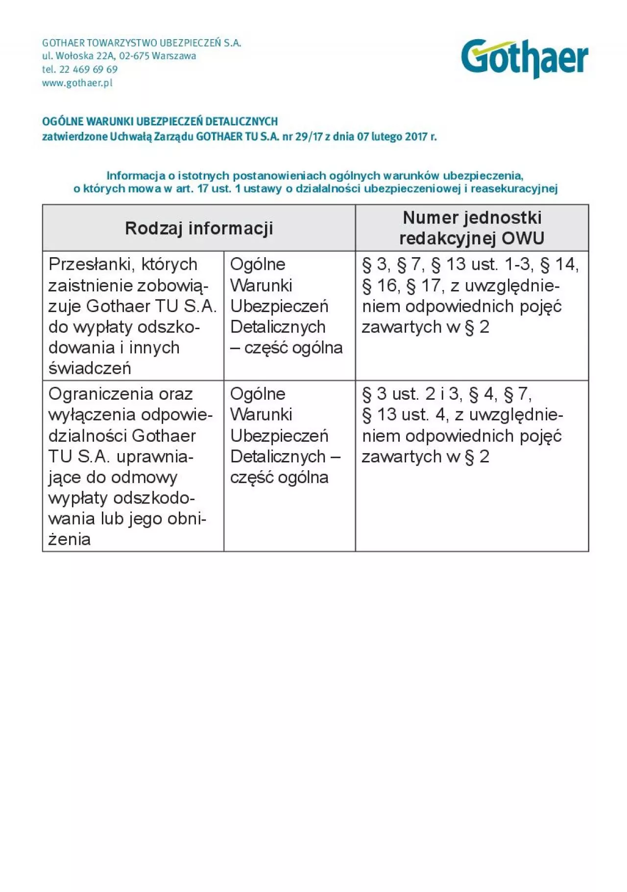 PDF-GOTHAER OWARZYSTWO UBEZPIECZE31 ul o30oska 2929 2829272625 arszawa t