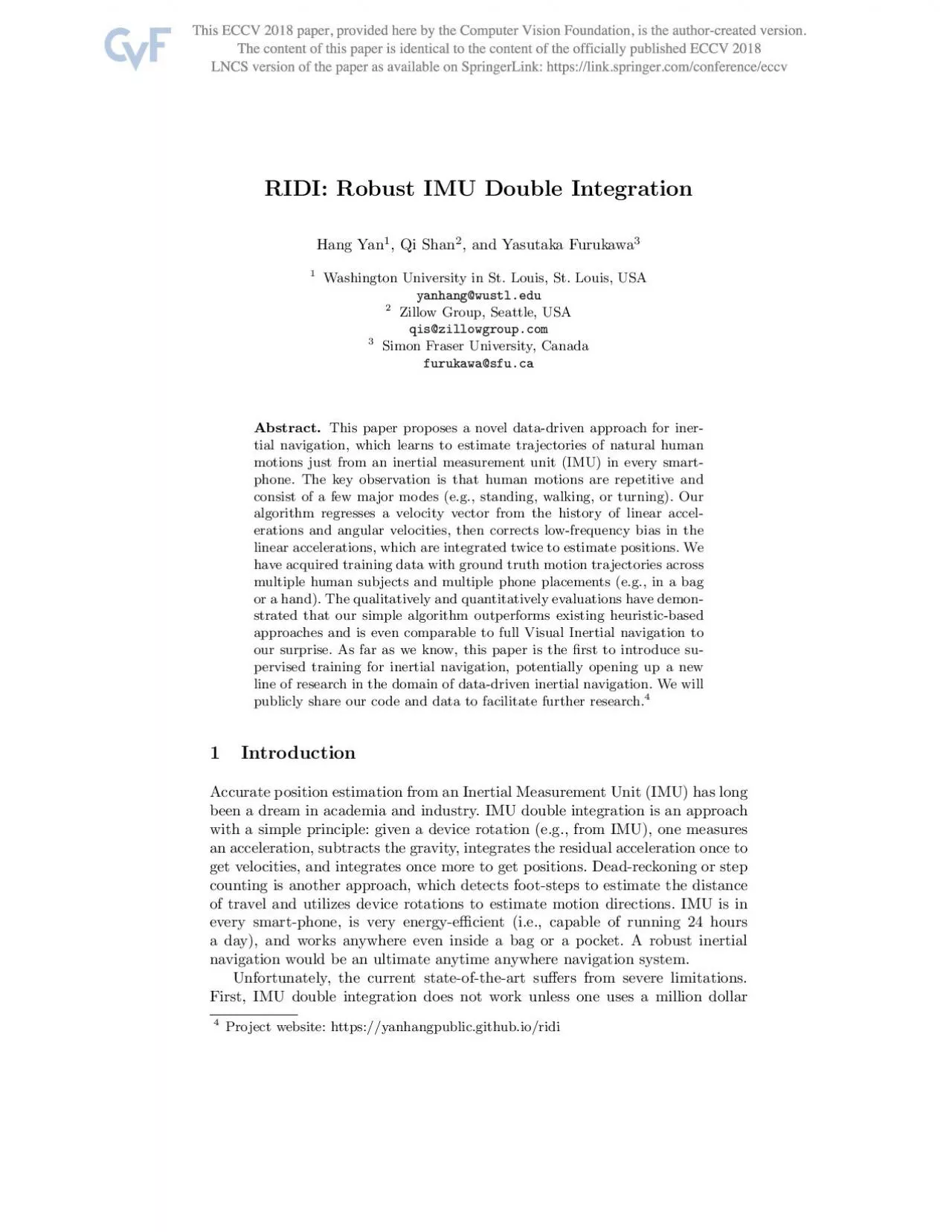 PDF-RIDIRobustIMUDoubleIntegrationHangYan1QiShan2andYasutakaFurukawa31Wash