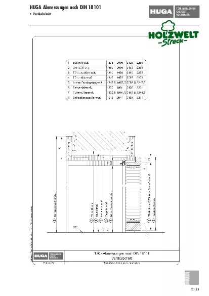 HUGA Abmessungen nach DIN 18101Vertikalschnitt