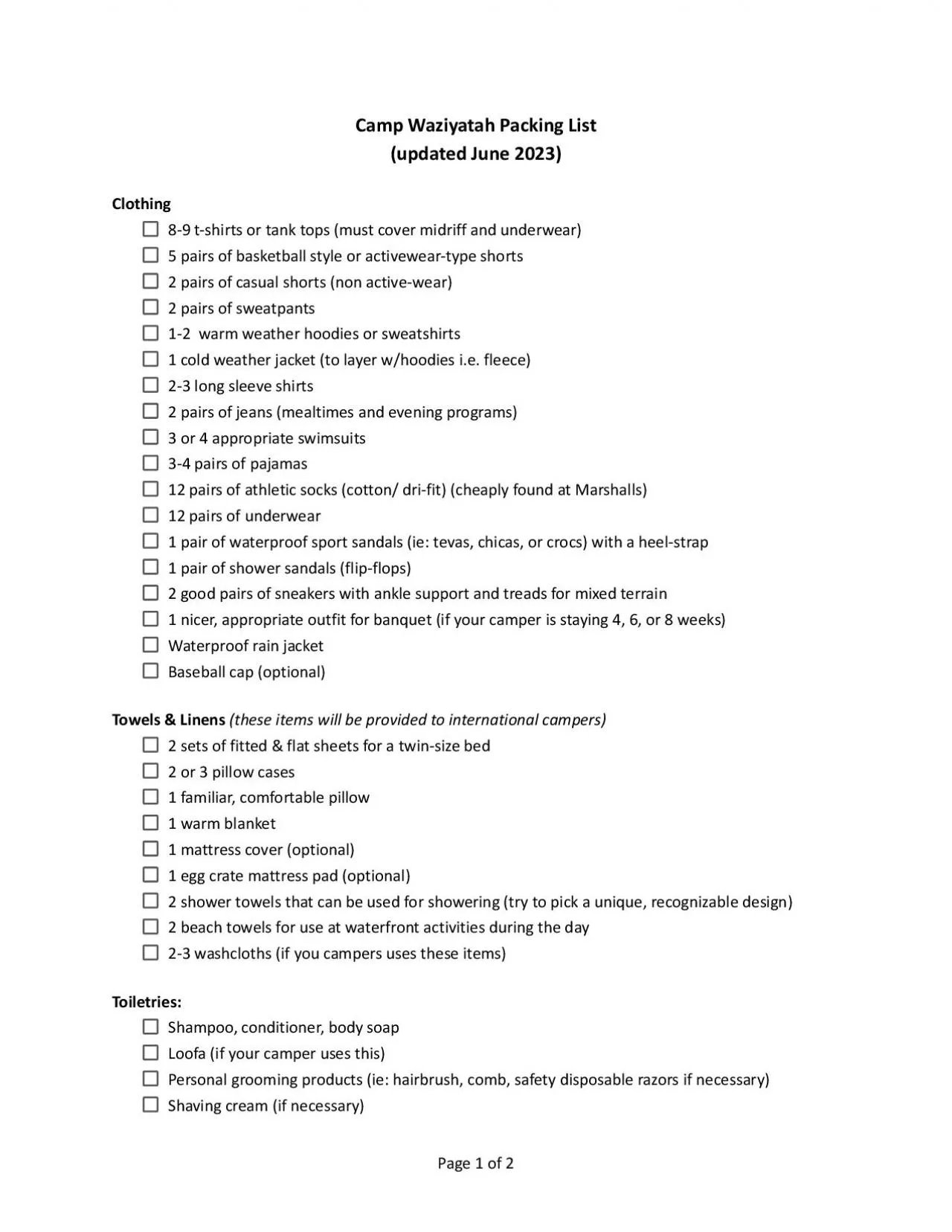 PDF-CAMPERS PACKING LISTWhat to Bring and What to Leave Home 1 Nalgene wat