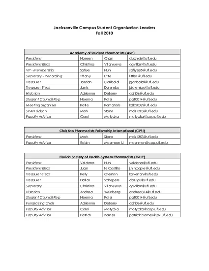 Jacksonville Campus Student Organization Leaders