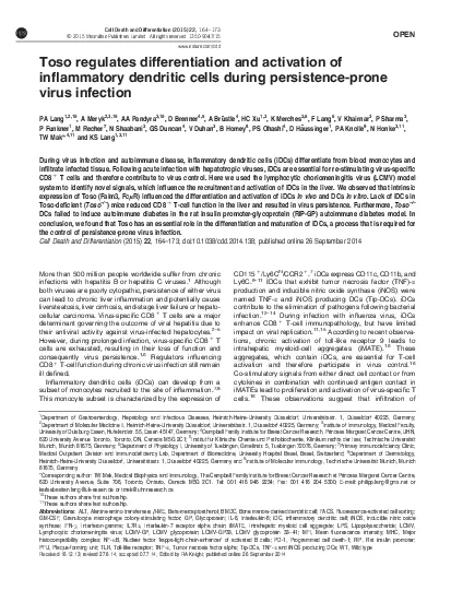 Tosoregulatesdifferentiationandactivationofinammatorydendriticcellsdur