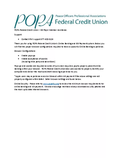 POPA Federal Credit Union Bill PayerMember AssistanceSupport  Contact