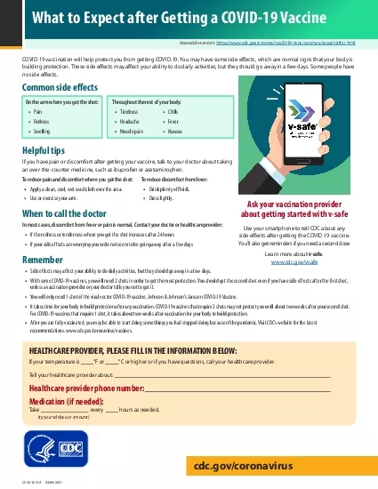 What to Expect after Getting a COVID19 Vaccine