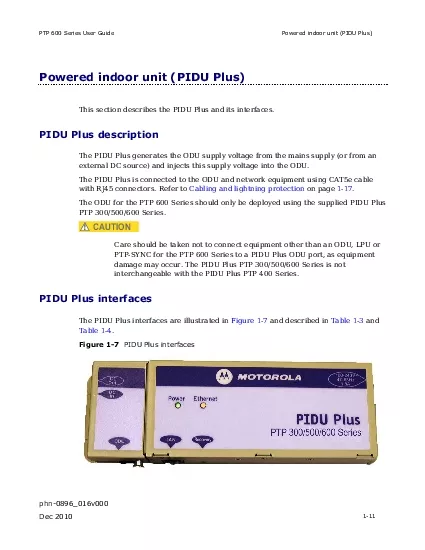 PTP 600 Series User Guide Powered indoor unit PIDU Plus phn0896016v00