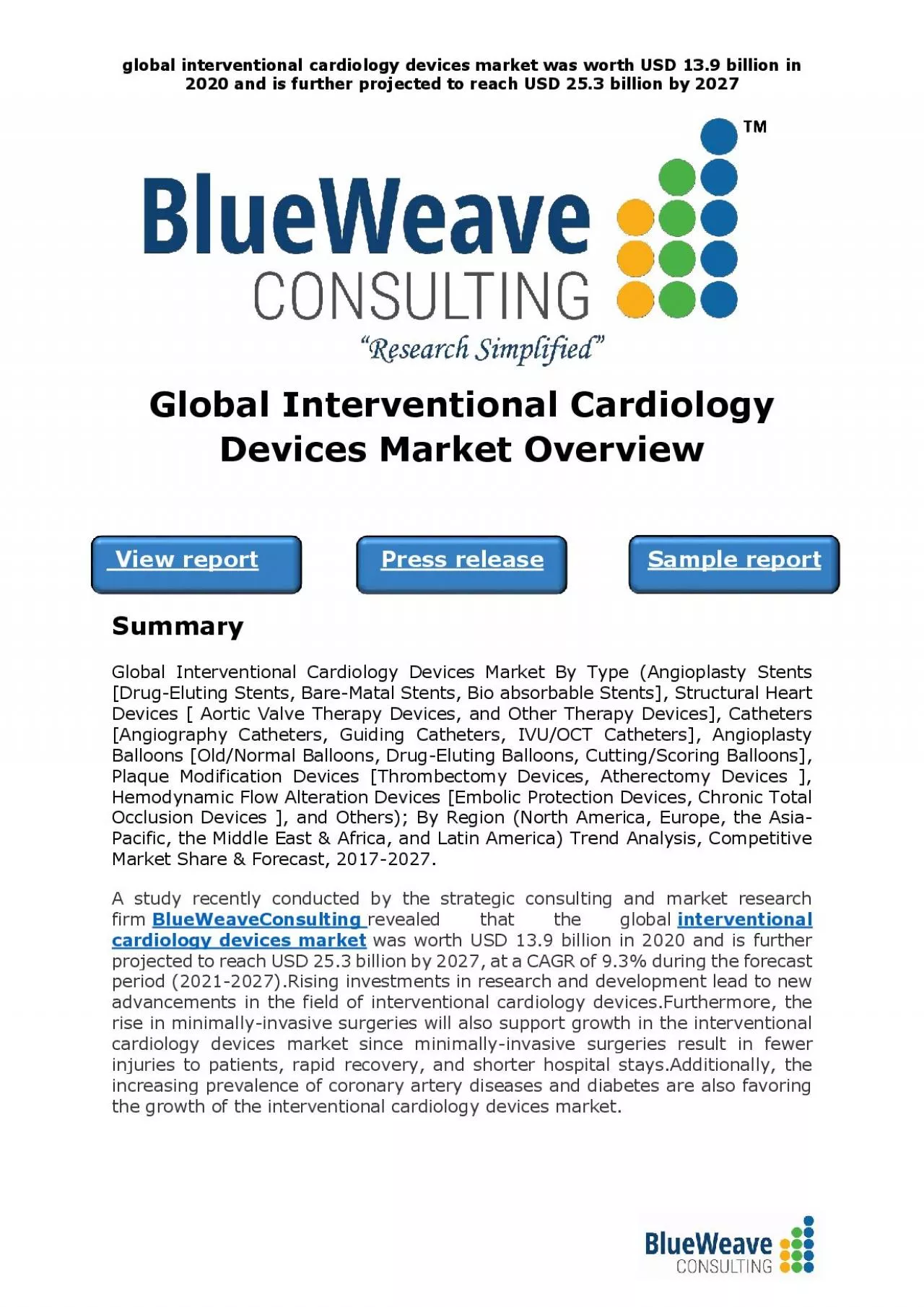 PDF-global interventional cardiology devices market was worth USD 13.9 billion in 2020 and