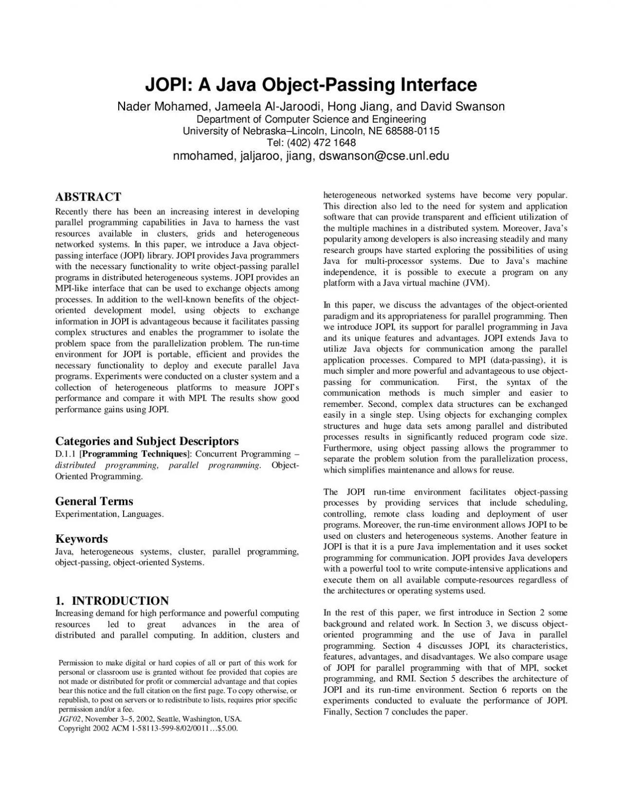 PDF-JOPI A Java ObjectPassing Interface Nader Mohamed Jameela AlJaroodi