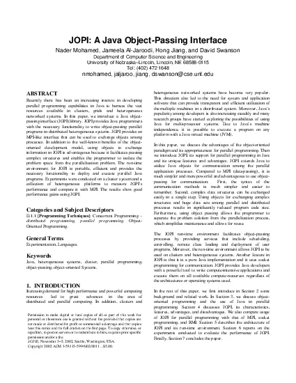 JOPI A Java ObjectPassing Interface Nader Mohamed Jameela AlJaroodi